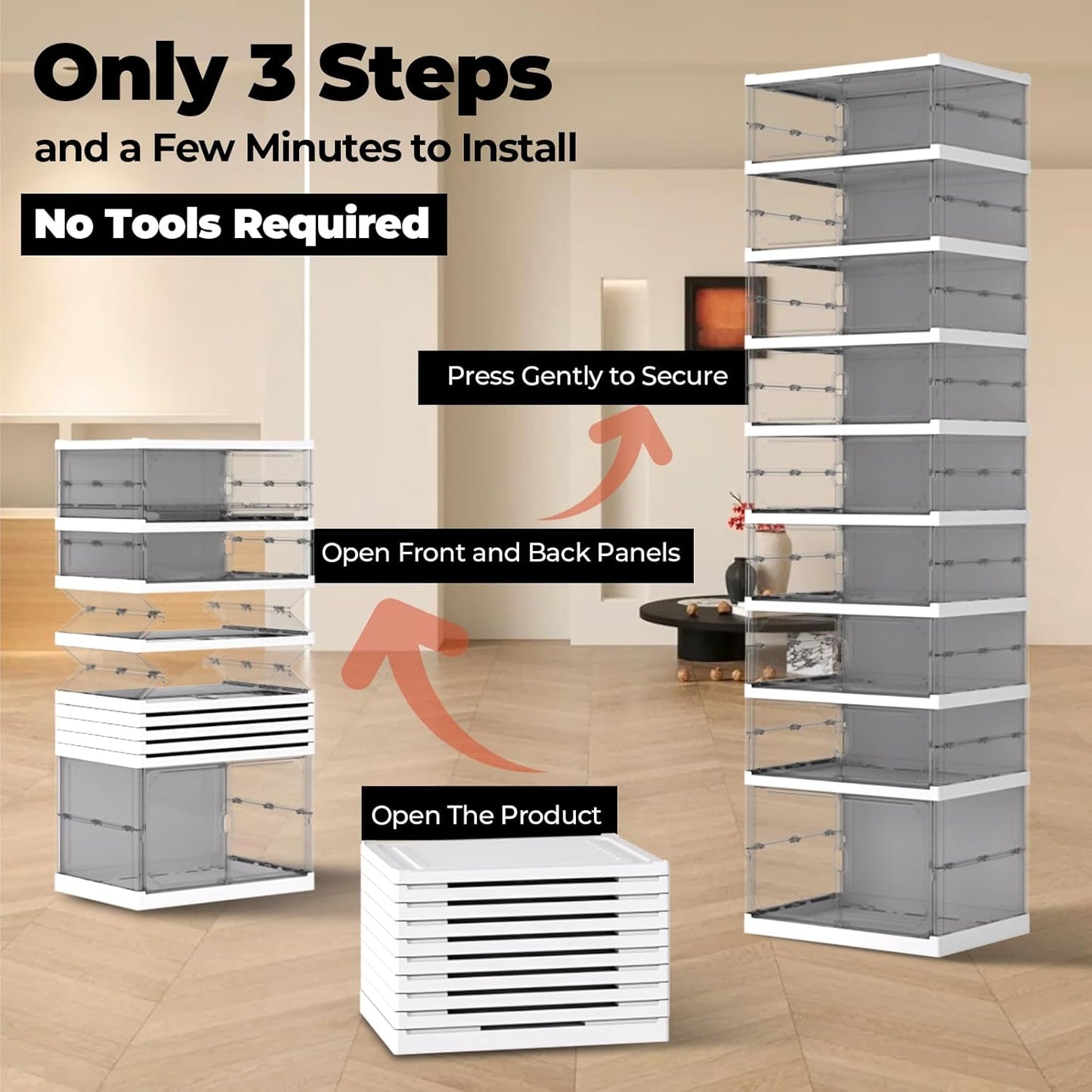 Foldable Shoe Rack, Portable Shoe Organizer Storage Cabinet with Magnetic Clear Door, No Assembly