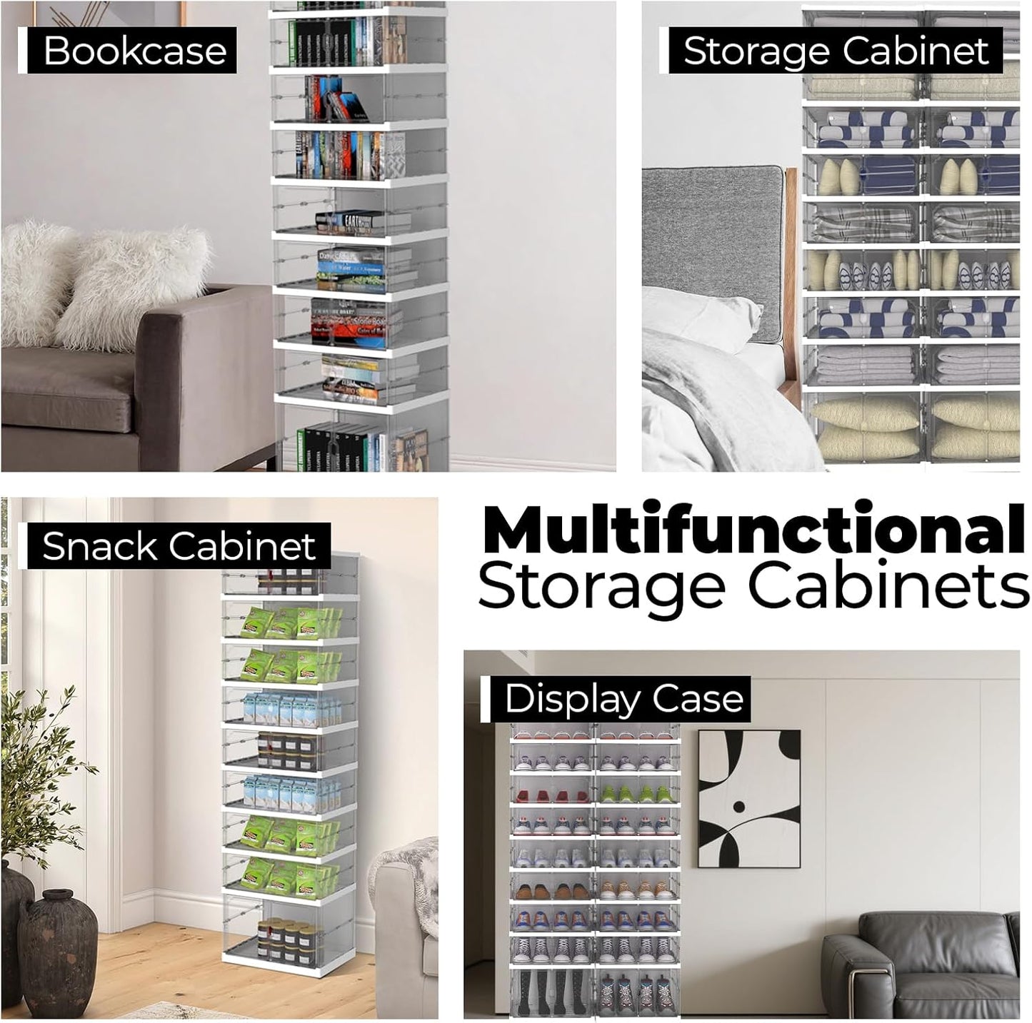Foldable Shoe Rack, Portable Shoe Organizer Storage Cabinet with Magnetic Clear Door, No Assembly