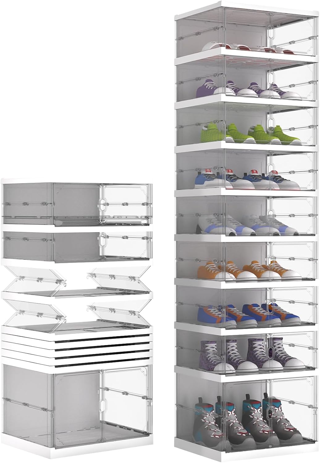 Foldable Shoe Rack, Portable Shoe Organizer Storage Cabinet with Magnetic Clear Door, No Assembly