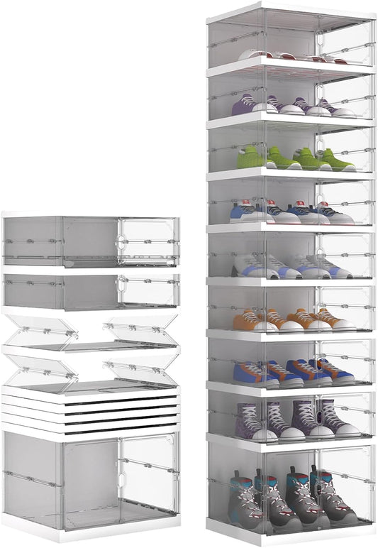 Foldable Shoe Rack, Portable Shoe Organizer Storage Cabinet with Magnetic Clear Door, No Assembly