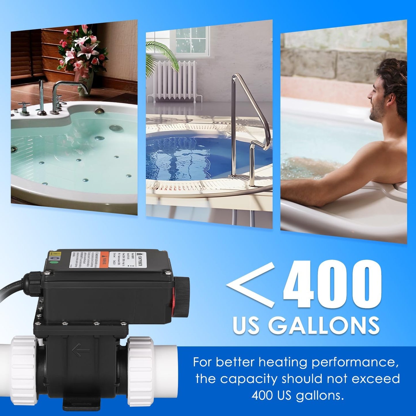 Hot Tub Thermostat, 2KW 110V Spa and Bathtub Thermostat w/ Adjustable Temp Control for up to 400 Gal