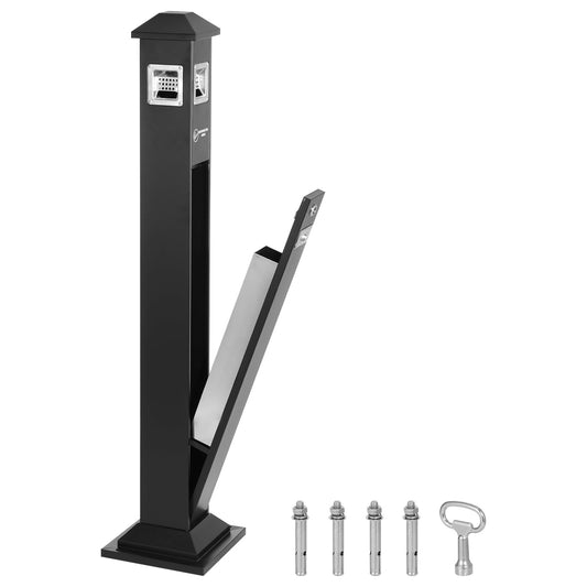 Black Lockable Heavy-Duty Stainless Steel Ash Disposal, Weatherproof Fireproof Design