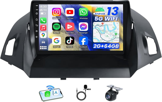 Head Unit for Ford Escape 2013-2018, Android 13, CarPlay, 9' Touch Screen with GPS Navigation, WiFi