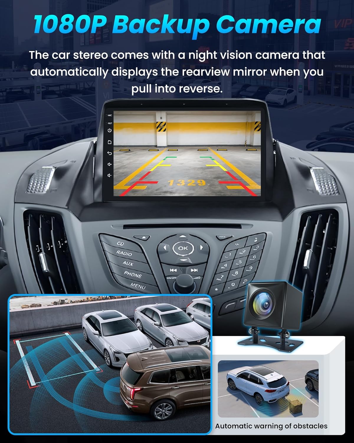 Head Unit for Ford Escape 2013-2018, Android 13, CarPlay, 9' Touch Screen with GPS Navigation, WiFi