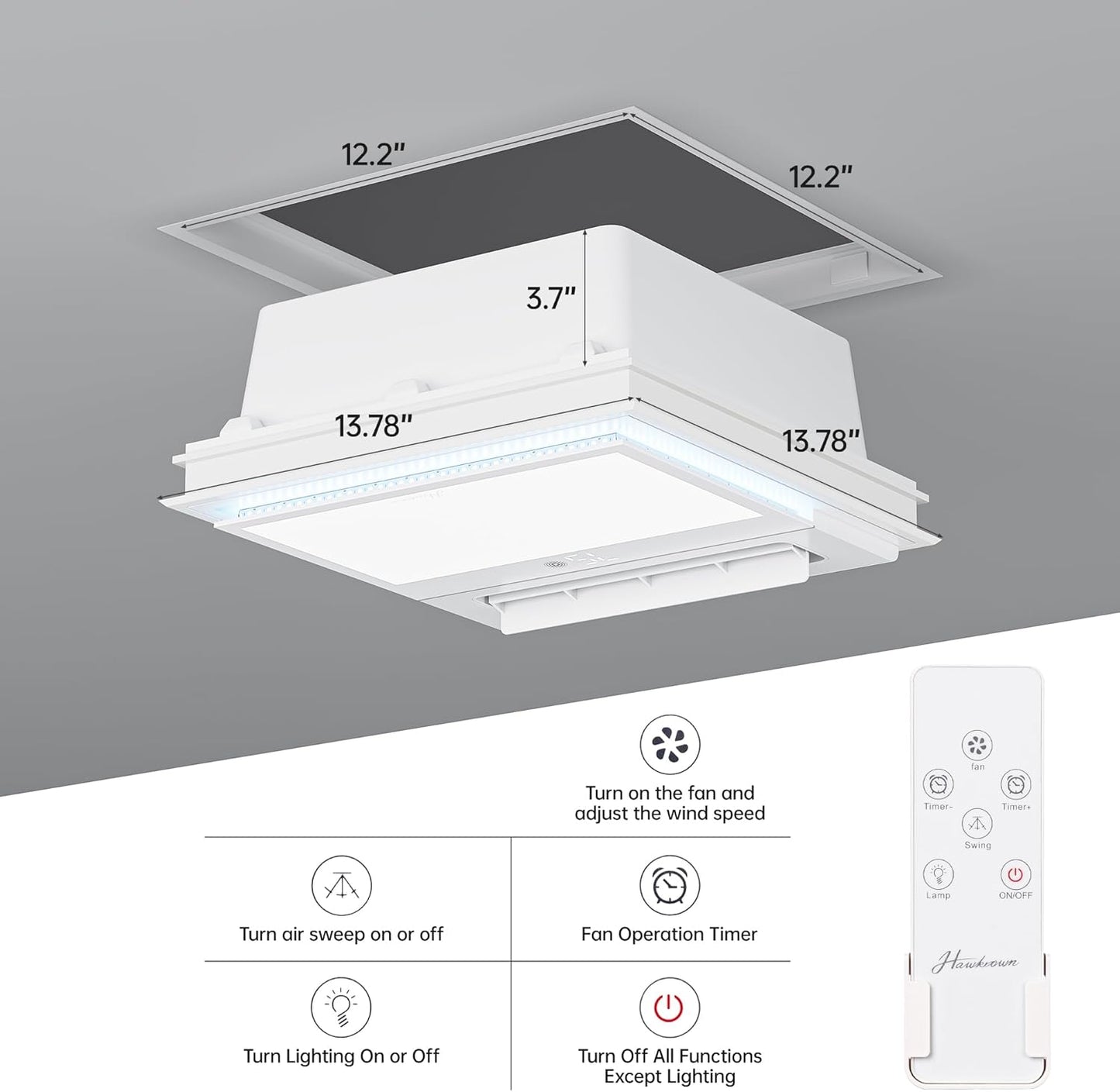 Ceiling Fans with Light and Remote Control, High Air Volume Cooling Fan w/ LED Temperature Display/Timer