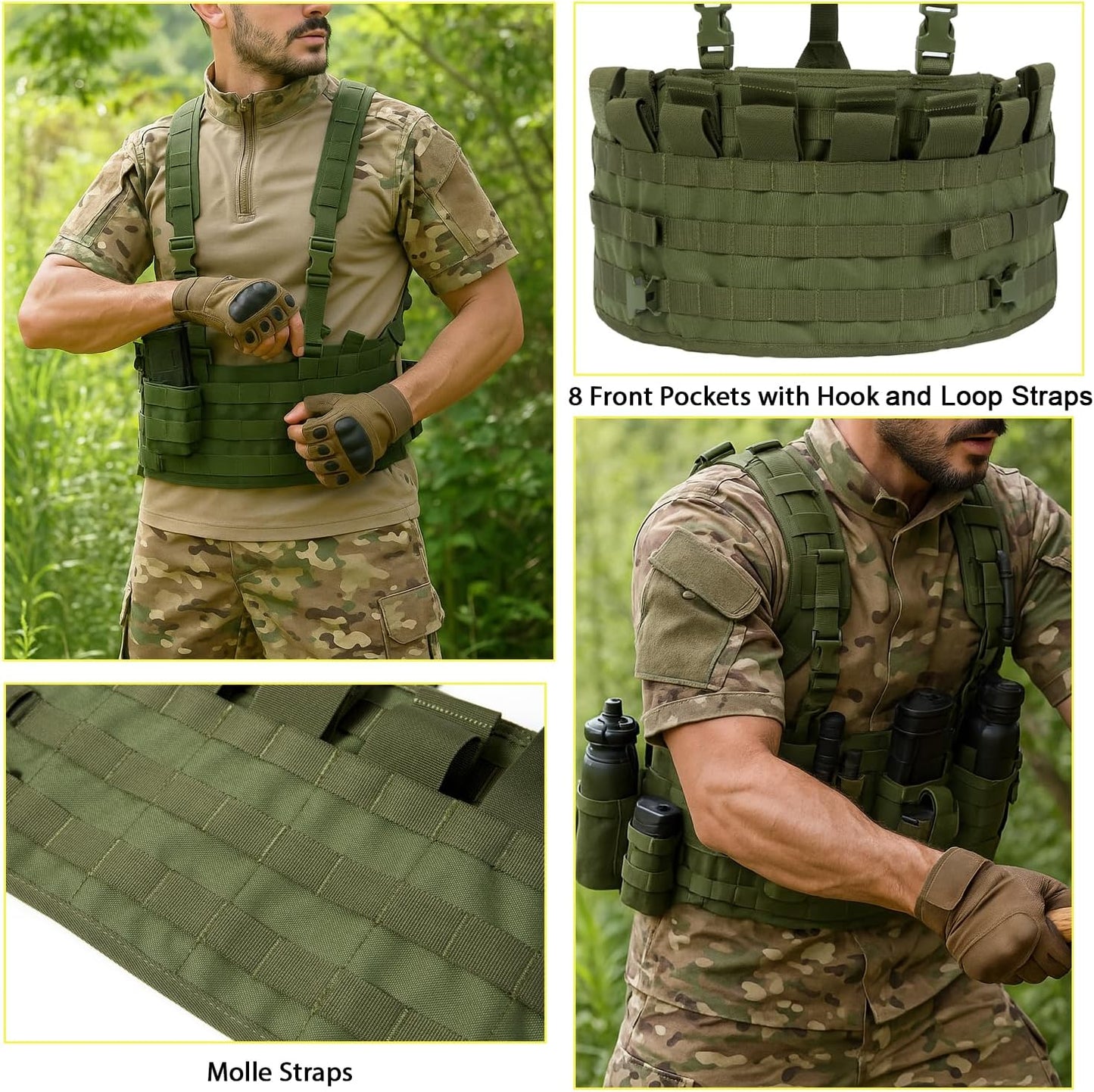 Military Chest Rig MOLLE II Tactical Assault Panel (TAP) Vest, Army Vest with Straps OD