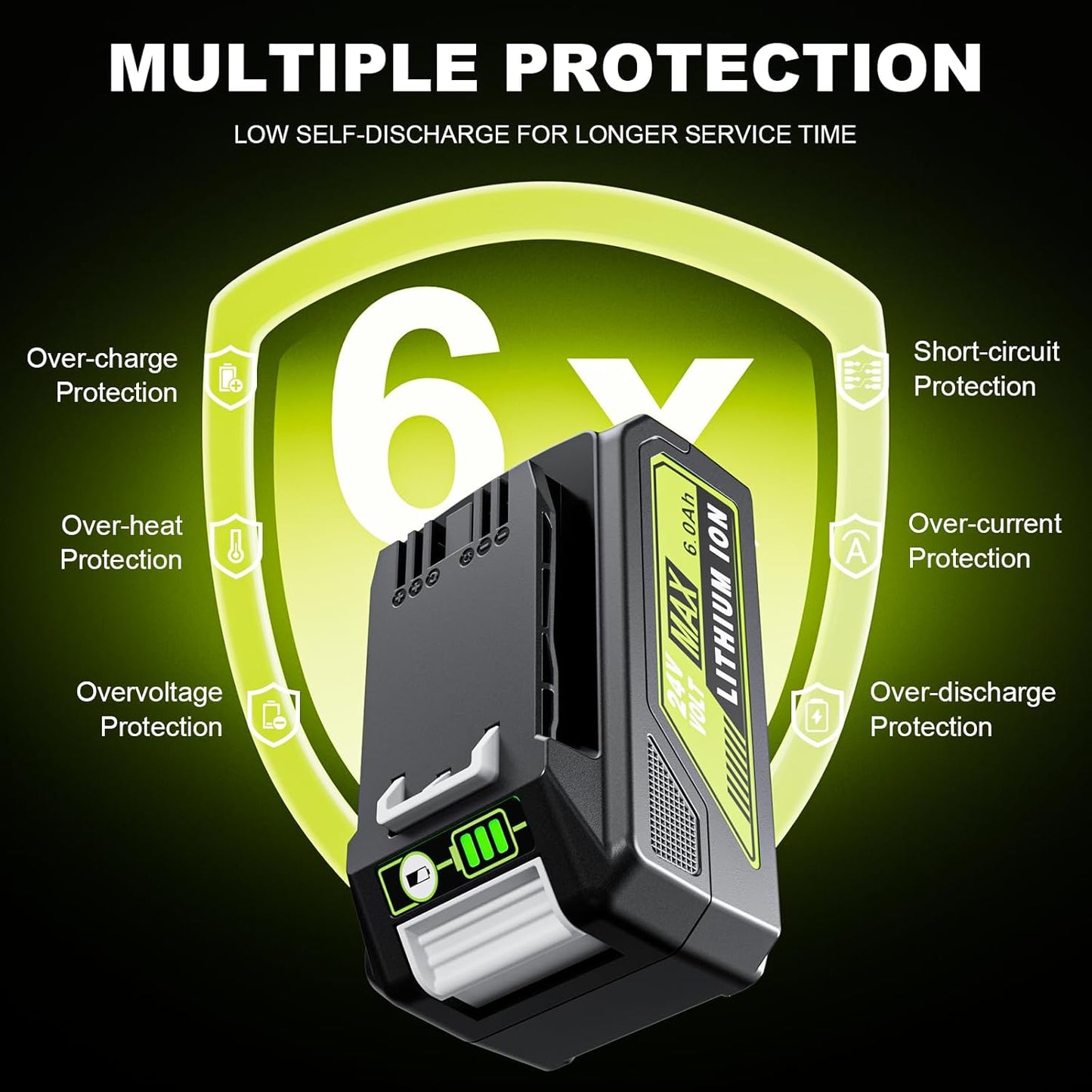 6.0Ah 24V Replacement for Greenworks 24V Battery Compatible w/GW Battery 29842 29852 BAG709 BAG710 24 Volt Cordless Power Tools 4 Pack