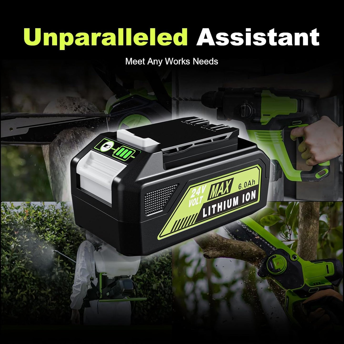6.0Ah 24V Replacement for Greenworks 24V Battery Compatible w/GW Battery 29842 29852 BAG709 BAG710 24 Volt Cordless Power Tools 4 Pack
