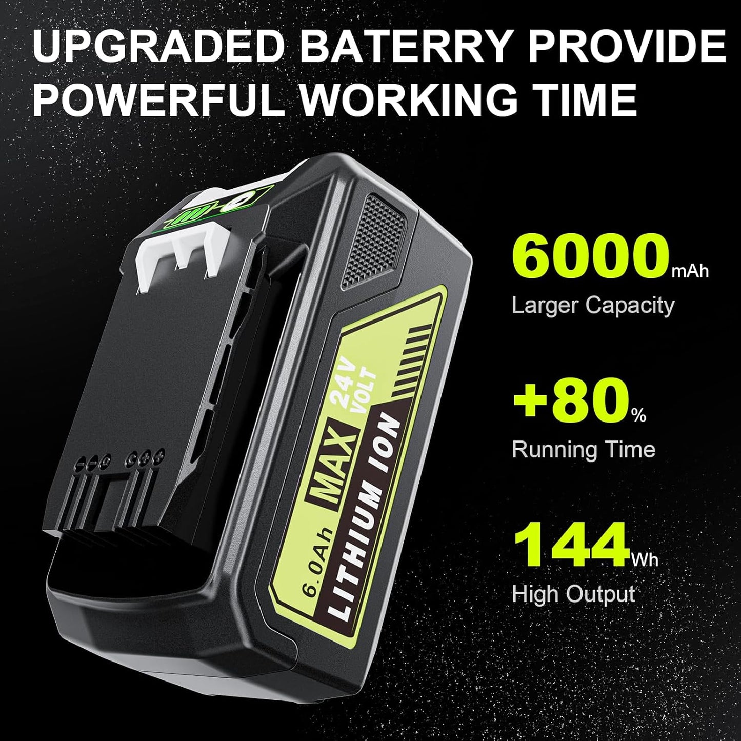 6.0Ah 24V Replacement for Greenworks 24V Battery Compatible w/GW Battery 29842 29852 BAG709 BAG710 24 Volt Cordless Power Tools 4 Pack