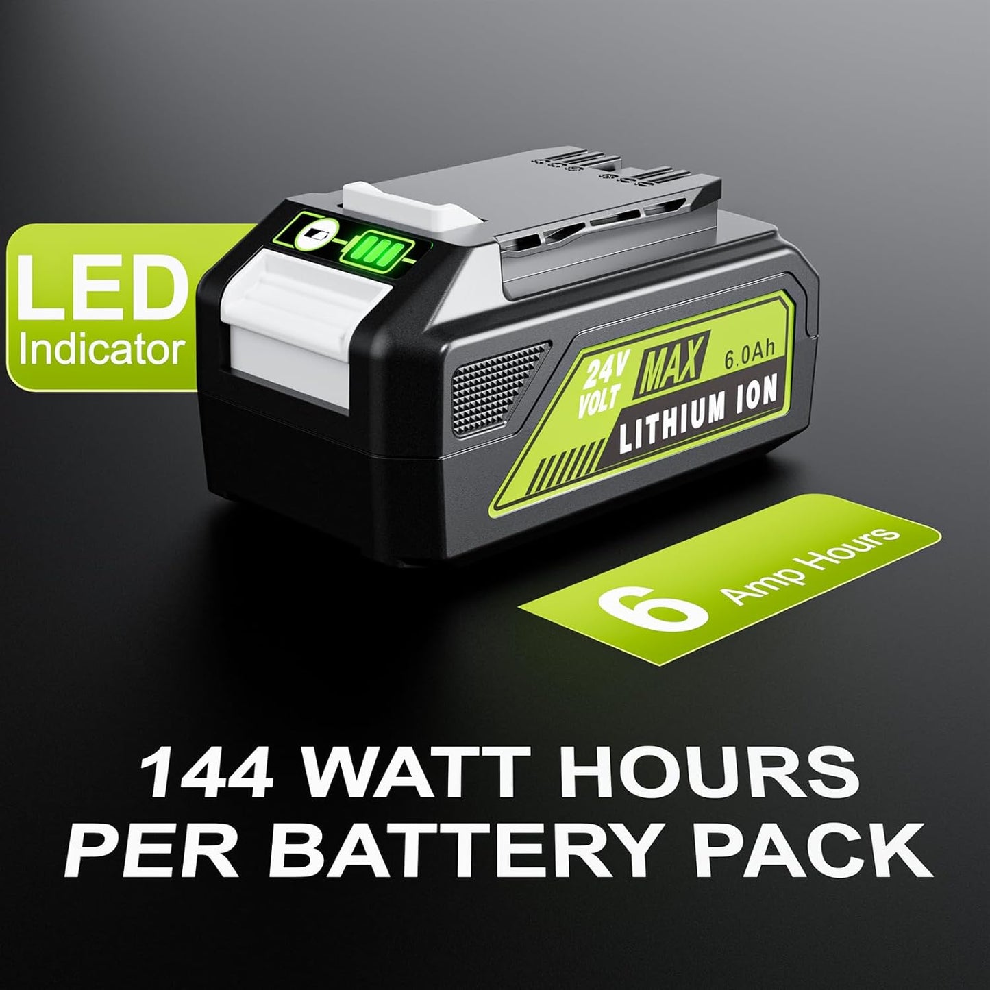 6.0Ah 24V Replacement for Greenworks 24V Battery Compatible w/GW Battery 29842 29852 BAG709 BAG710 24 Volt Cordless Power Tools 4 Pack