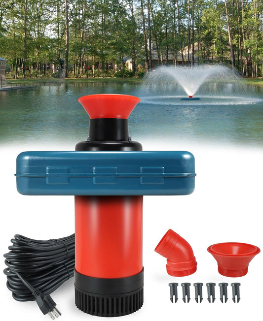 Pond Fountain Aerator 1HP, 750W 15000GPH 110V-120V Floating Water Fountain Pump With 100ft Power Cord