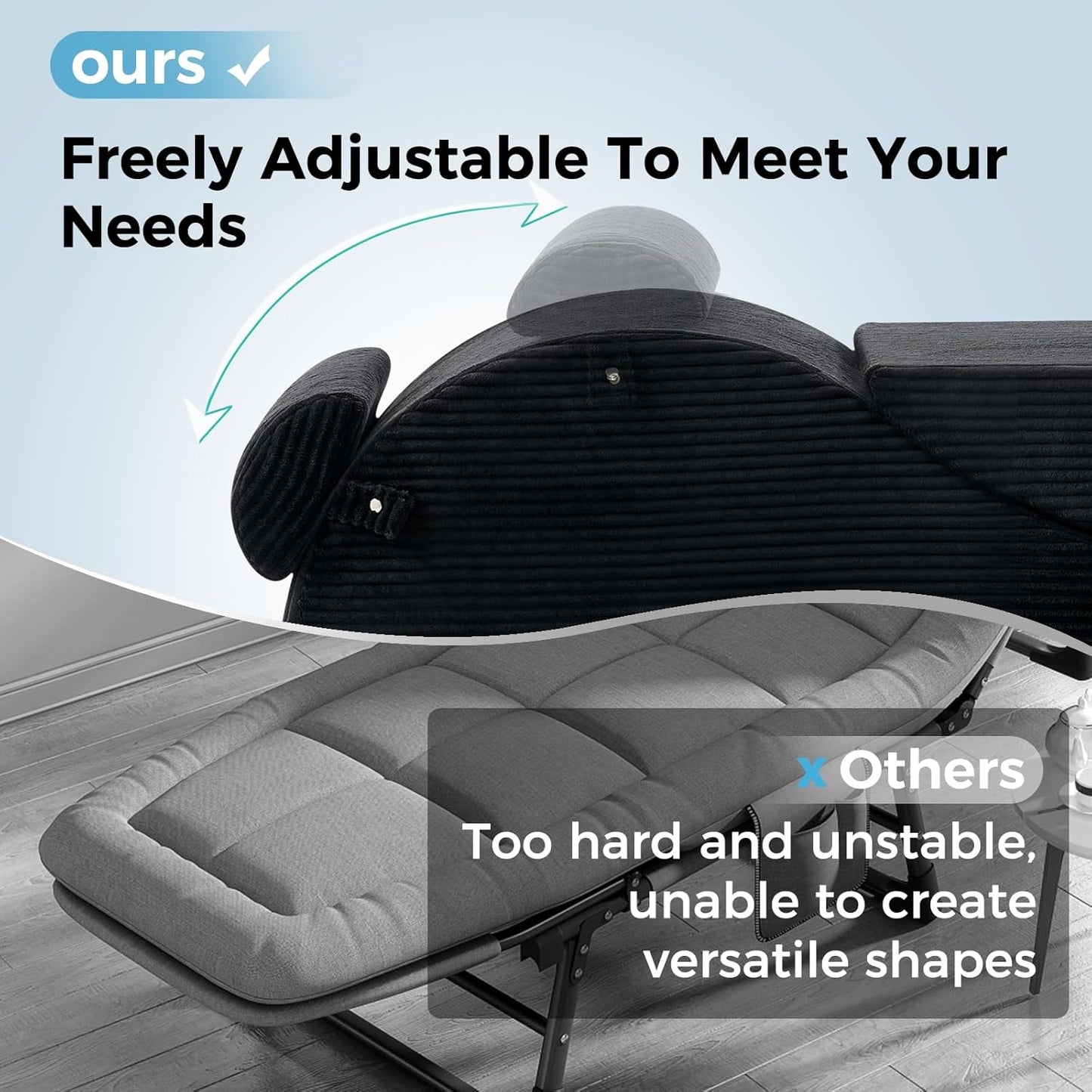 Yoga Chairs for Adults, Ergonomic Chaise Lounge Chair Indoor with Side Pocket, Lumbar Pillow, Ottoman