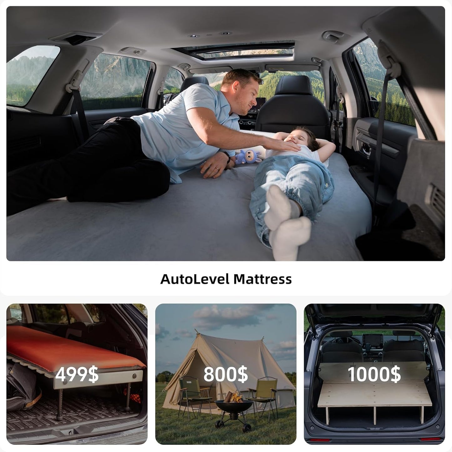 Auto-Level 4' Foam SUV Air Mattress for Honda CRV, Flat Backseat Camping Bed with Built-in Pump