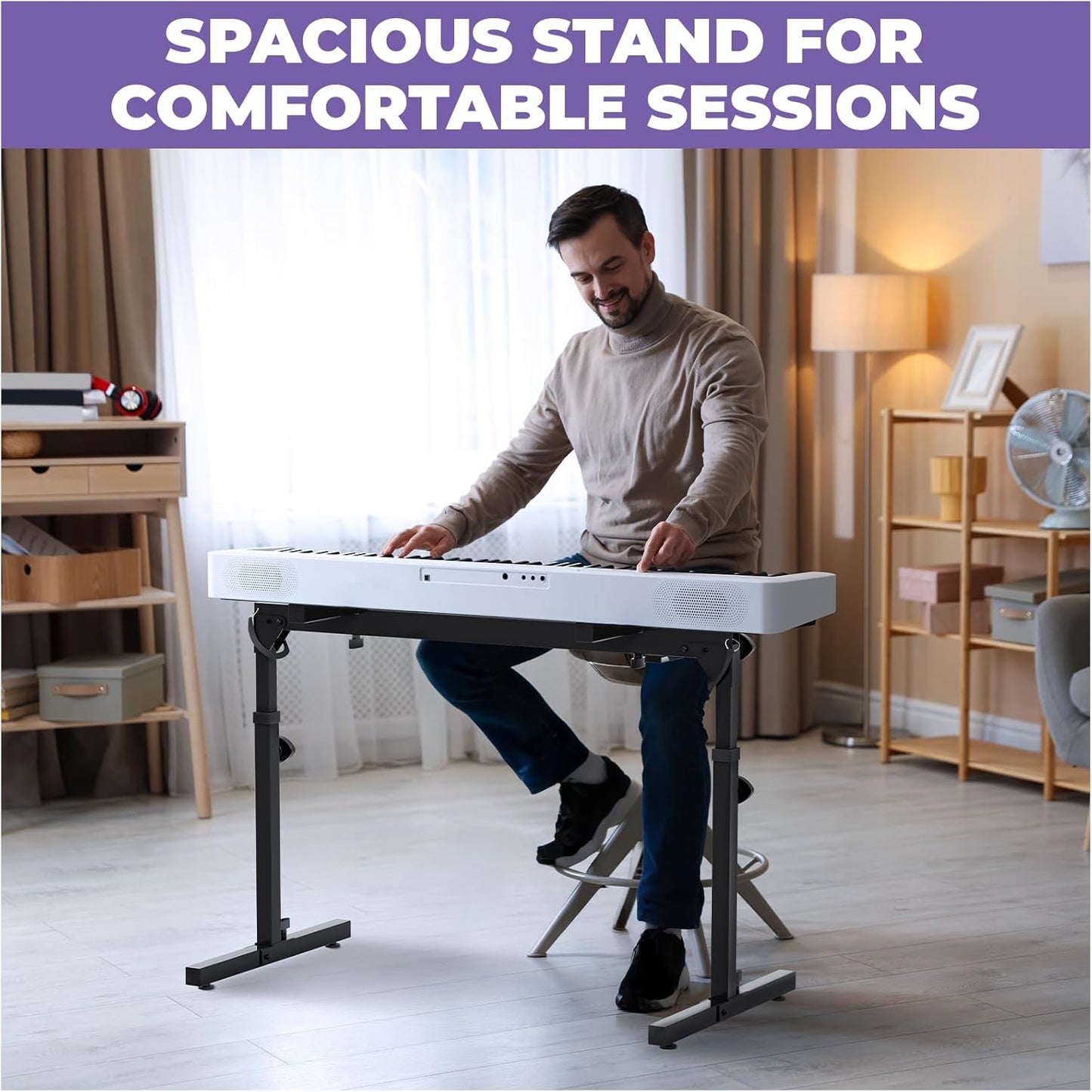 Table Style Foldable Piano Keyboard Stand, 54-88 Key, Heavy-Duty Piano Stand, Adjustable Height/Width