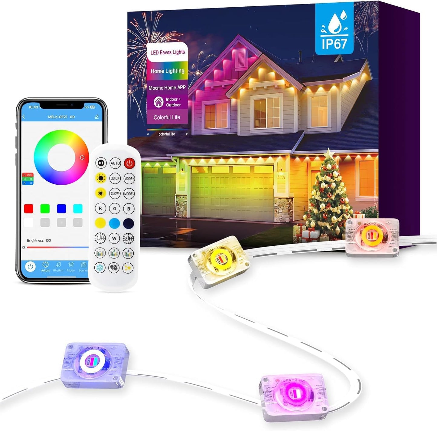 Permanent Outdoor Lights for House, 50ft 24 RGB+IC Smart Outdoor Decor, 50 Scenes, App/Remote Waterproof