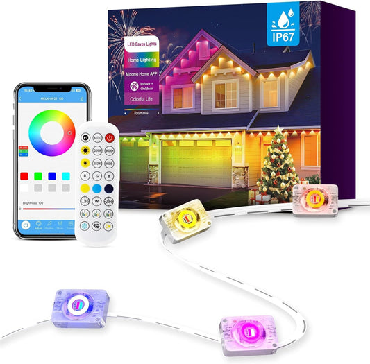 Permanent Outdoor Lights for House, 50ft 24 RGB+IC Smart Outdoor Decor, 50 Scenes, App/Remote Waterproof