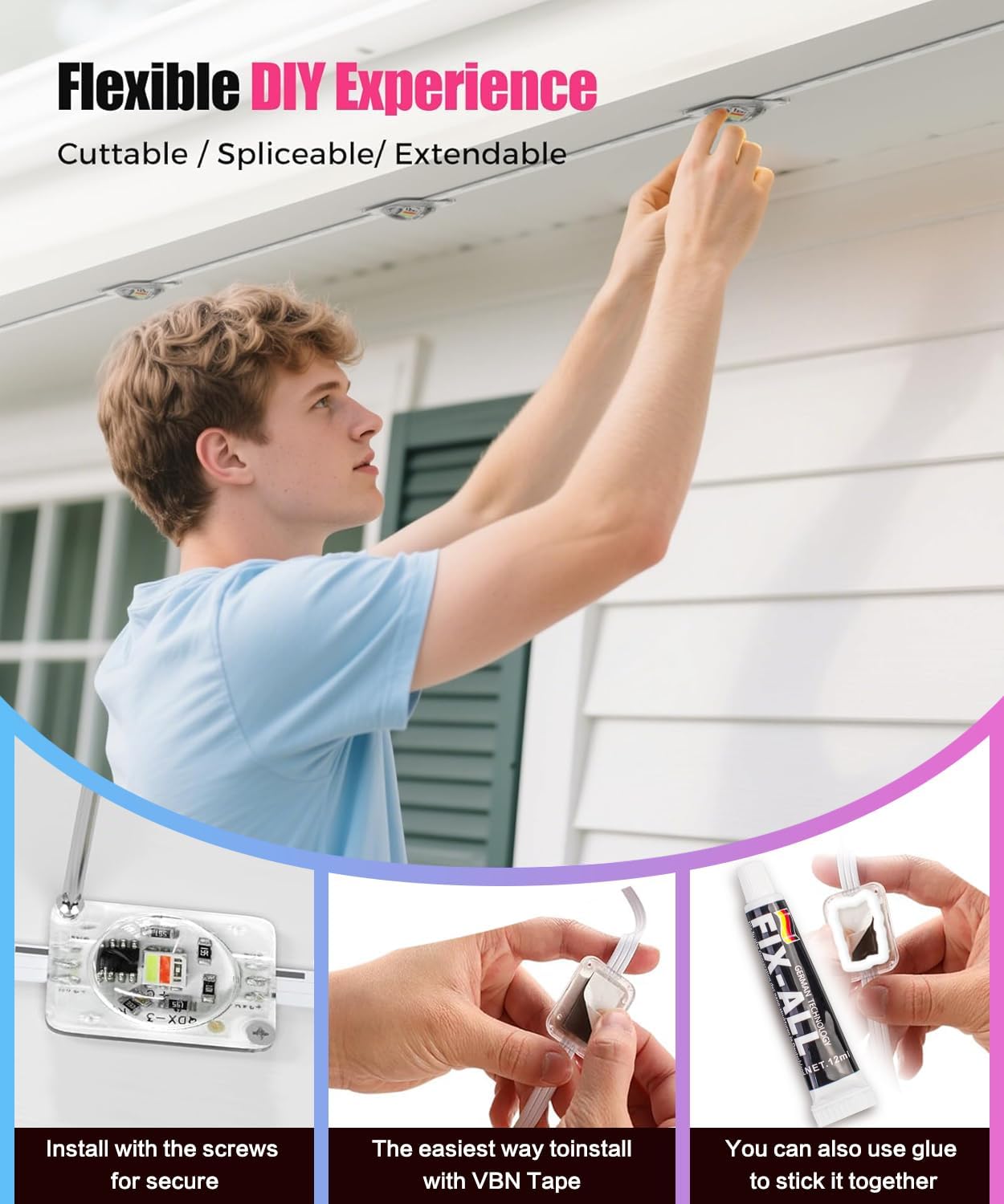 Permanent Outdoor Lights for House, 50ft 24 RGB+IC Smart Outdoor Decor, 50 Scenes, App/Remote Waterproof