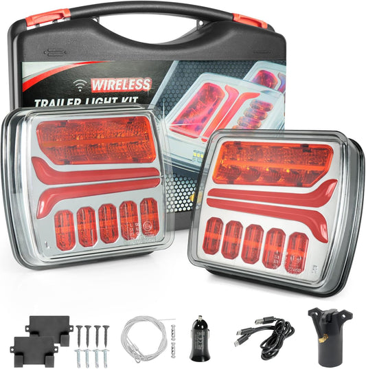 Wireless Trailer Lights Kit, Magnetic LED Tail Light for Trailer, IP67 Waterproof, Rechargeable