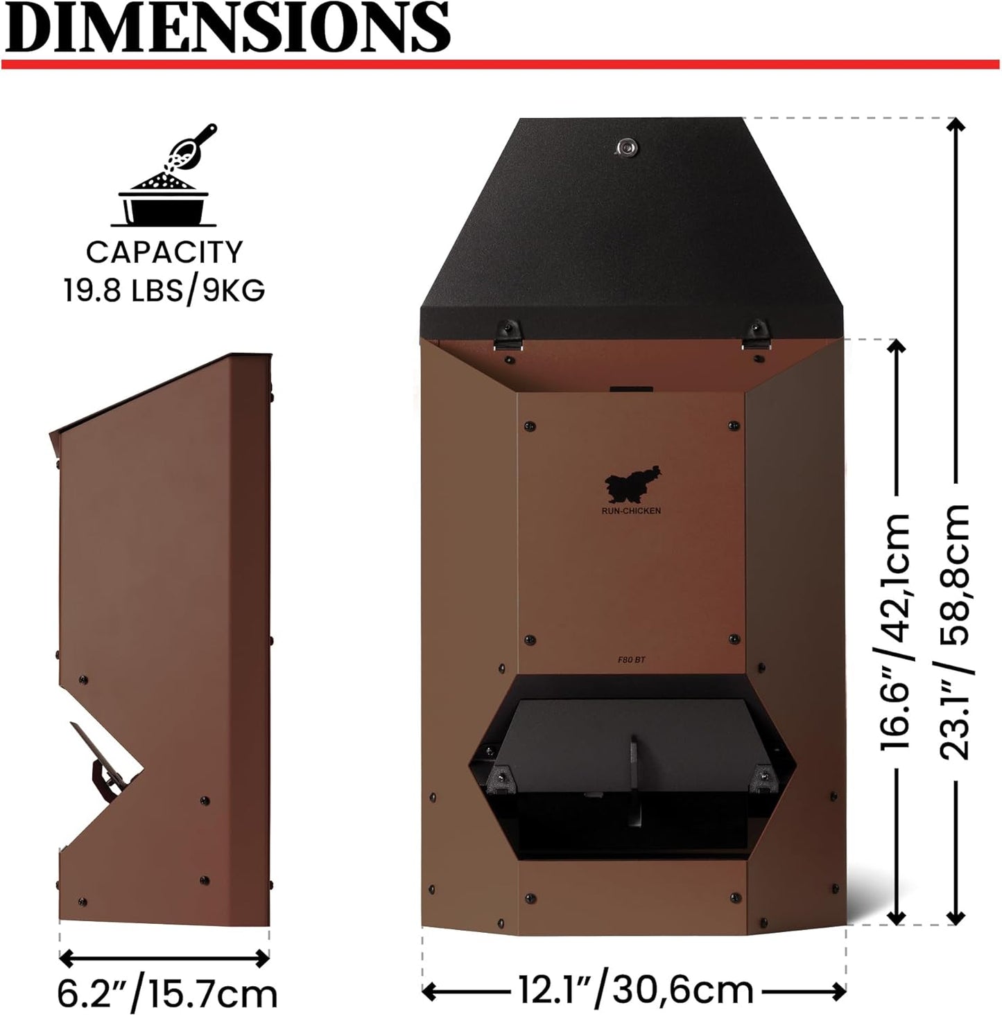 Automatic Chicken Feeder, Battery Operated, Programmable,  Pest Proof, Brown