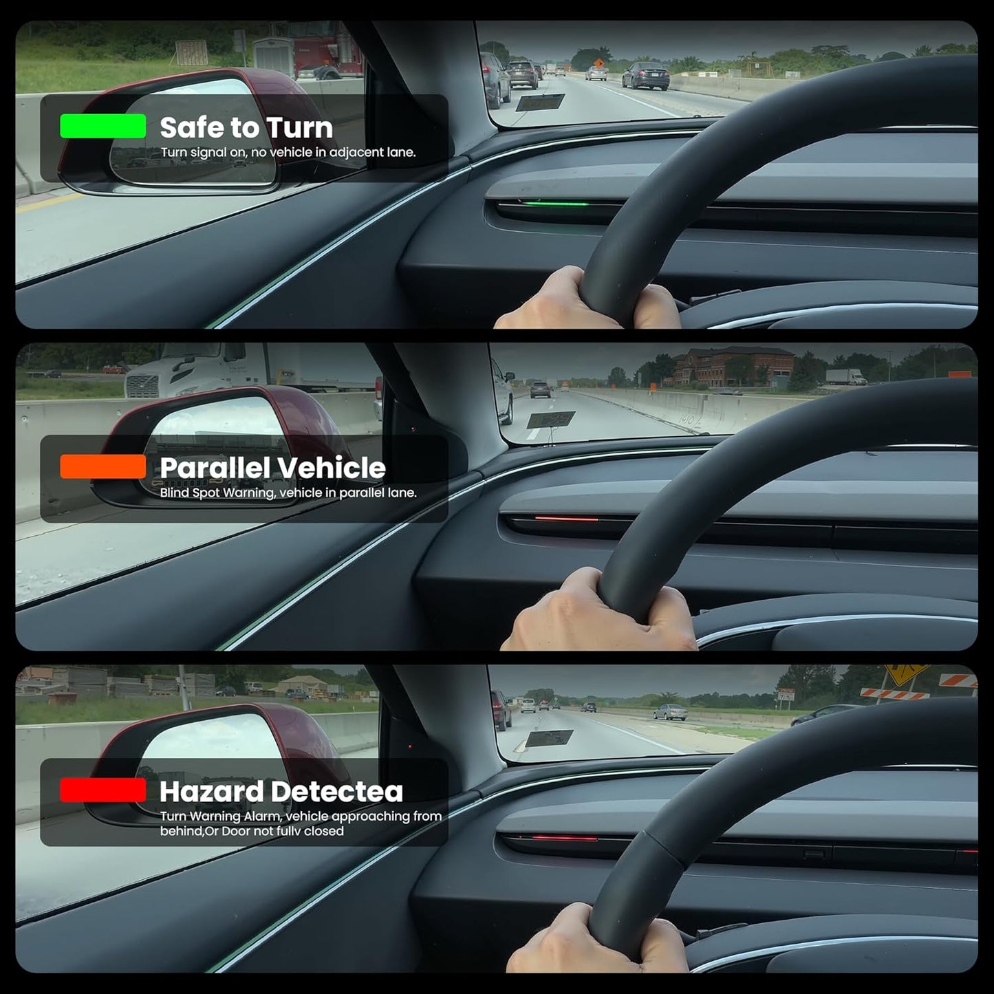 Ambient Light with Blind Spot Warning for Tesla Model Y (2020-24) & 3 (2021-23) Center Console Accessories