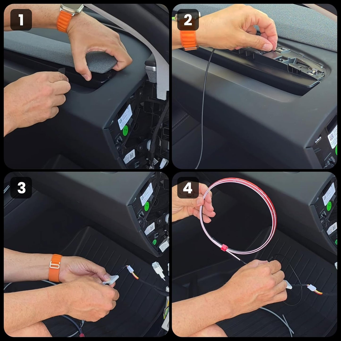 Ambient Light with Blind Spot Warning for Tesla Model Y (2020-2024) & 3 (2021-2023) Multi-Function Light Strip LED Safety Indication Monitor Center Console Accessories