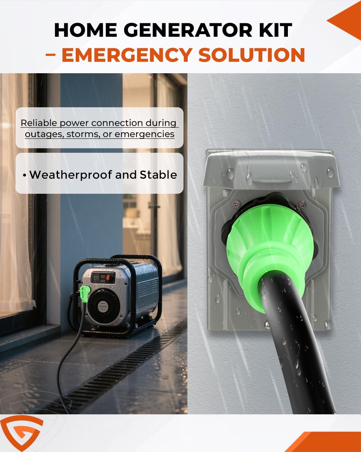 50Amp Generator Cord & Power Inlet Box Kit, 20 Ft Heavy-Duty Twist Lock Ext. Cord, ETL Listed