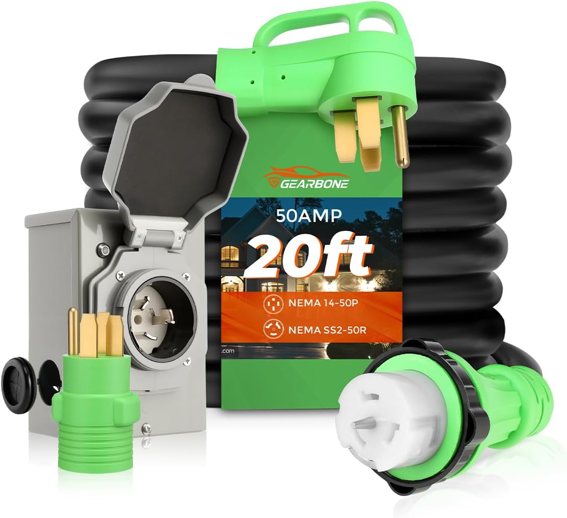 50Amp Generator Cord & Power Inlet Box Kit, 20 Ft Heavy-Duty Twist Lock Ext. Cord, ETL Listed
