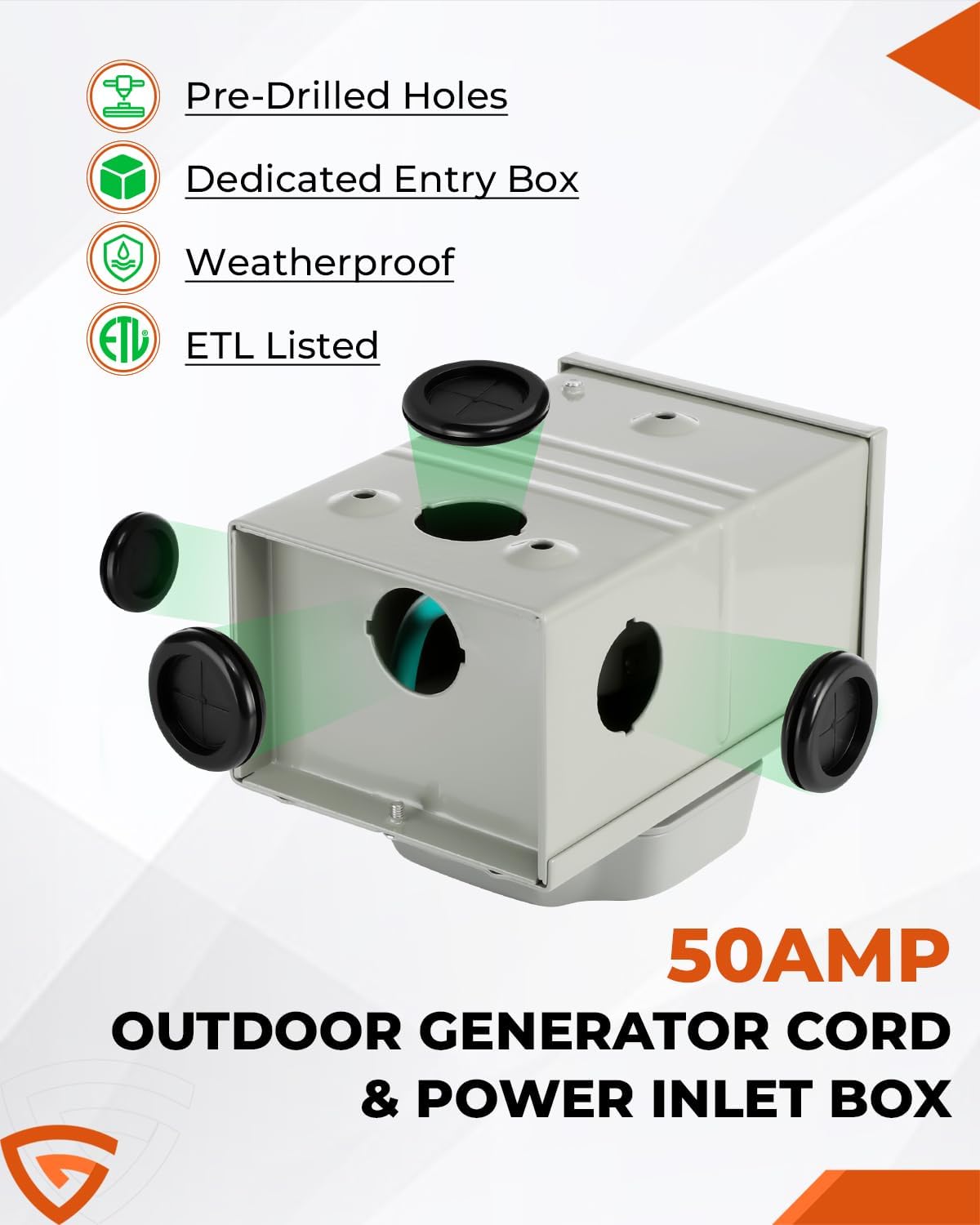 50Amp Generator Cord & Power Inlet Box Kit, 20 Ft Heavy-Duty Twist Lock Ext. Cord, ETL Listed