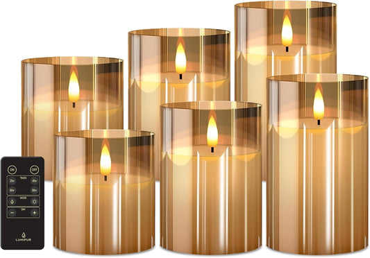 Natural Glow Flameless LED Candle 6 Pack with Remote Control, Gold