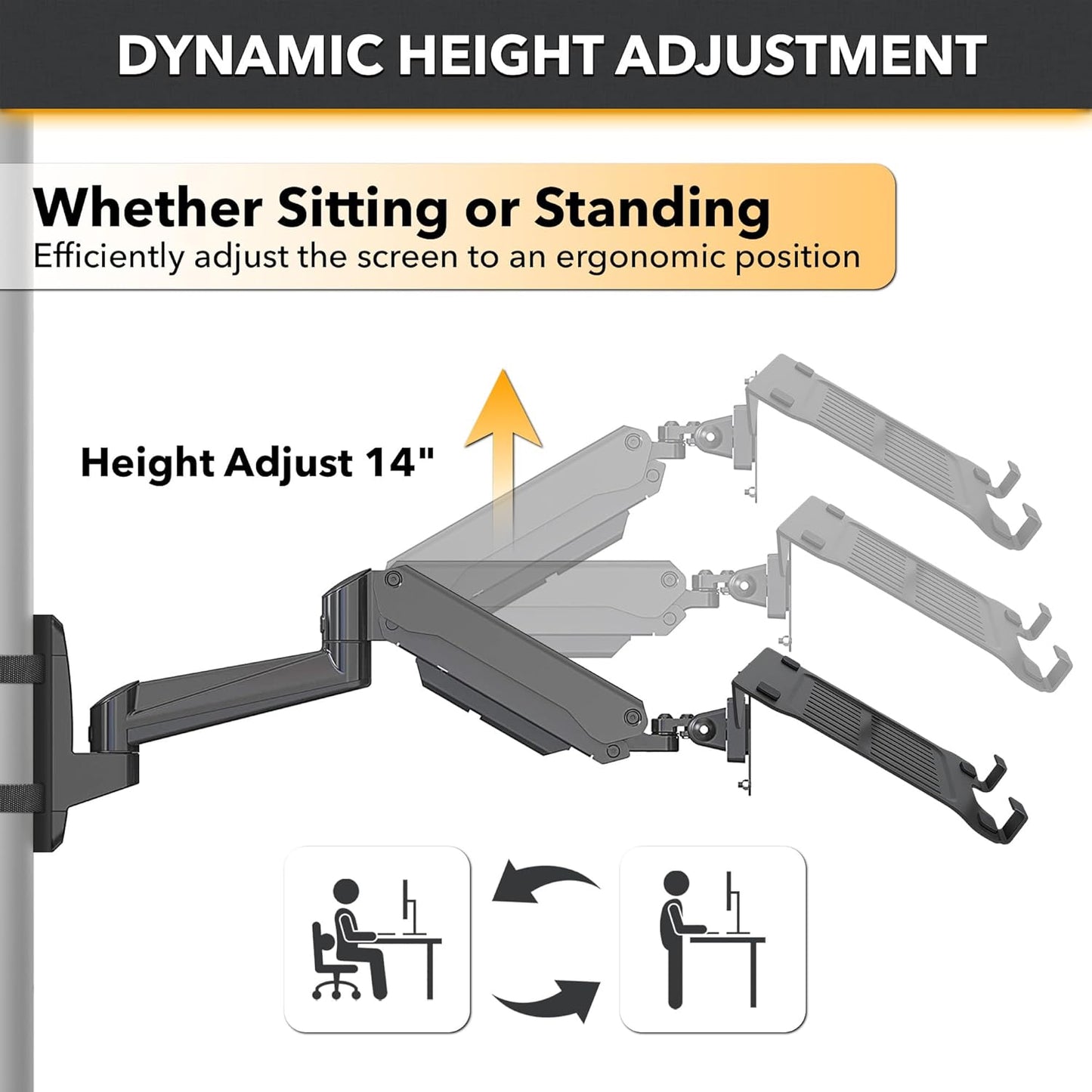 Ergonomic Laptop Mount for Poles, Fits Devices Up to 19', 360degree Rotation, Anti-Slip Tray