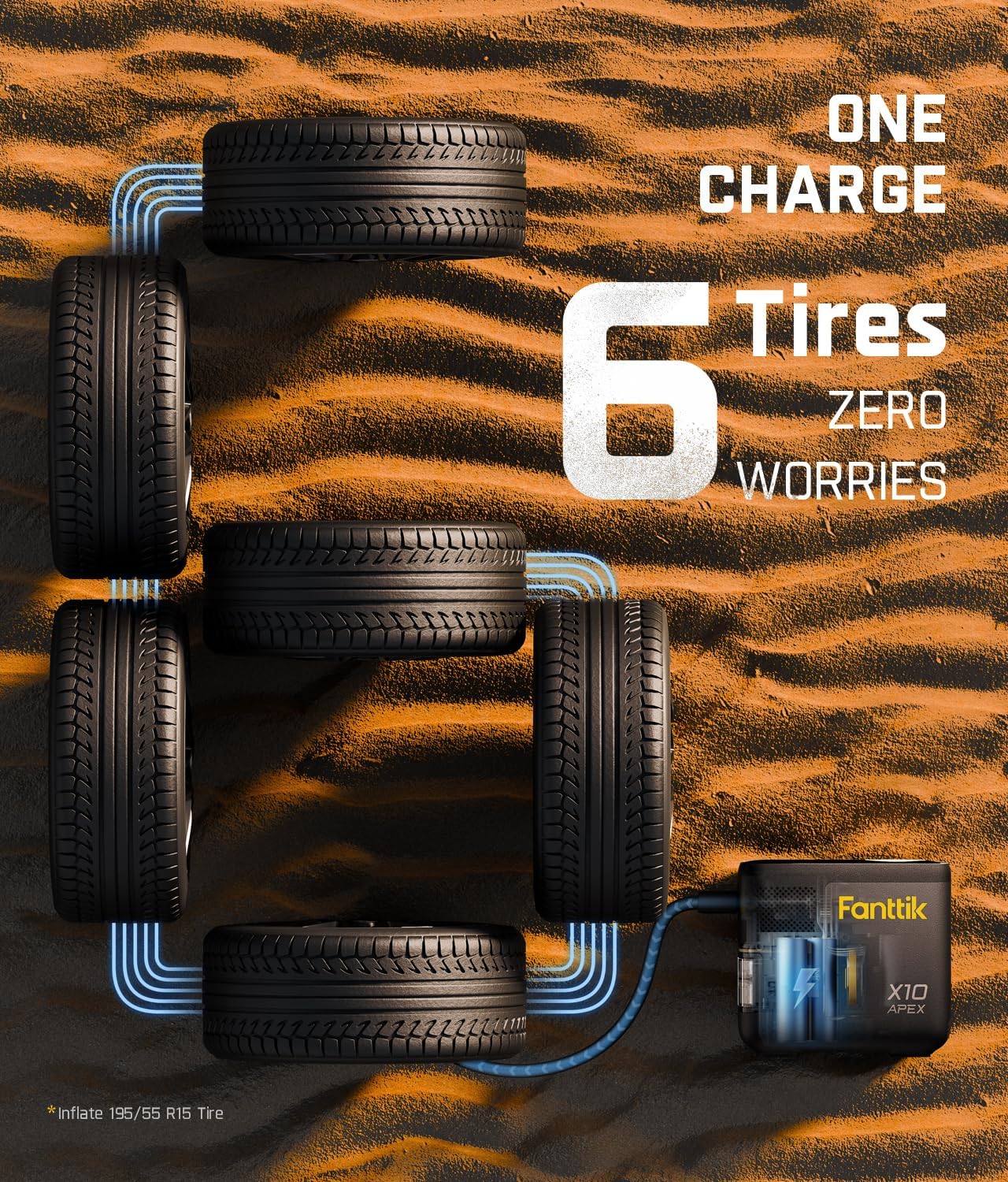 X10 APEX Portable Air Compressor, Fast Inflation, 150 PSI Cordless Tire Inflator, Digital Pressure Gauge