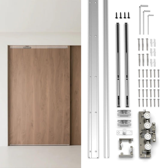 Heavy Duty Hidden Sliding Barn Door Hardware and Track, 30-47 Inch, Floating Wall Mounted Invisible Sliding Door
