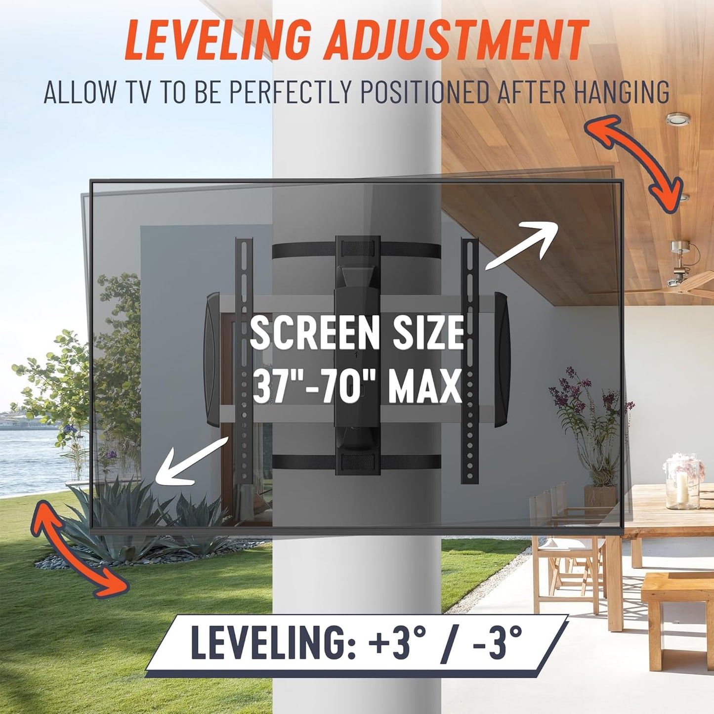 No-Drill TV Mount Indoor/Outdoor for Pillar, Gazebo, Pergola & Patio - Fits 37-70 in TVs to 77 lb, Weather-Resistant