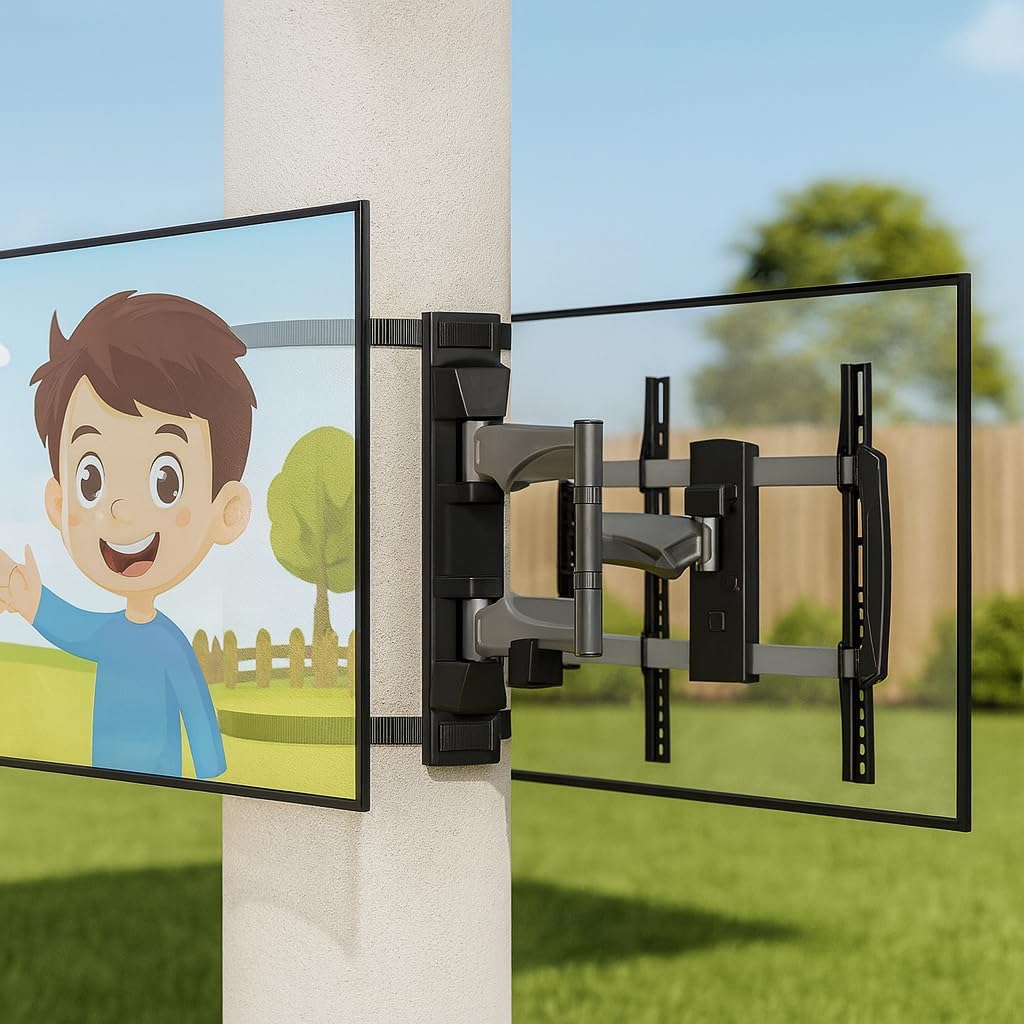 No-Drill TV Mount Indoor/Outdoor for Pillar, Gazebo, Pergola & Patio - Fits 37-70 in TVs to 77 lb, Weather-Resistant