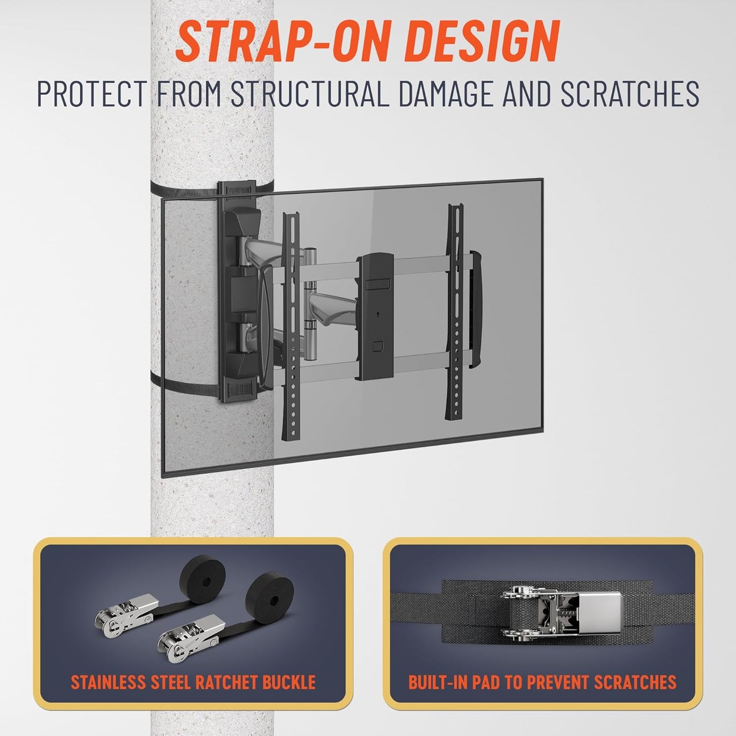 No-Drill TV Mount Indoor/Outdoor for Pillar, Gazebo, Pergola & Patio - Fits 37-70 in TVs to 77 lb, Weather-Resistant