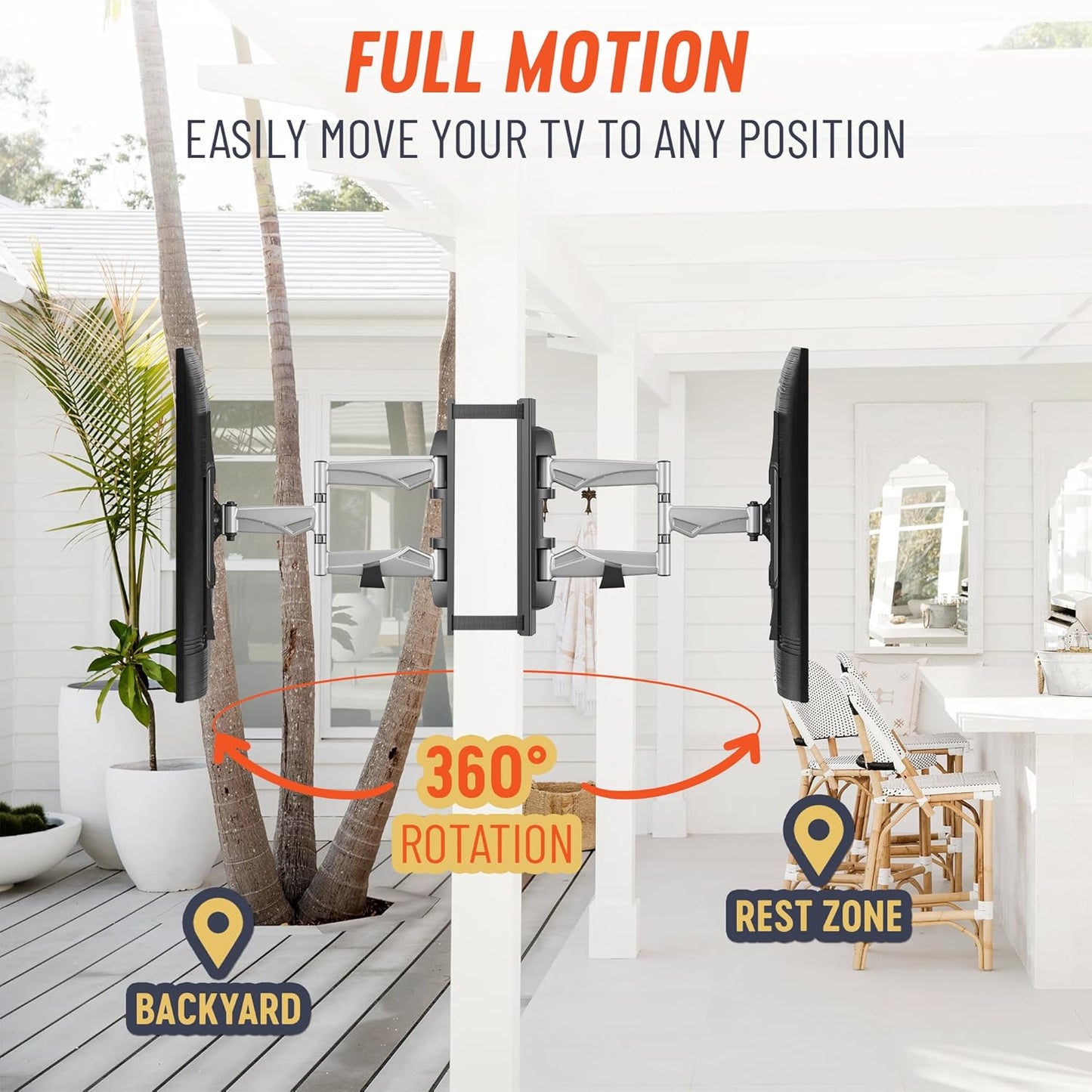 No-Drill TV Mount Indoor/Outdoor for Pillar, Gazebo, Pergola & Patio - Fits 37-70 in TVs to 77 lb, Weather-Resistant