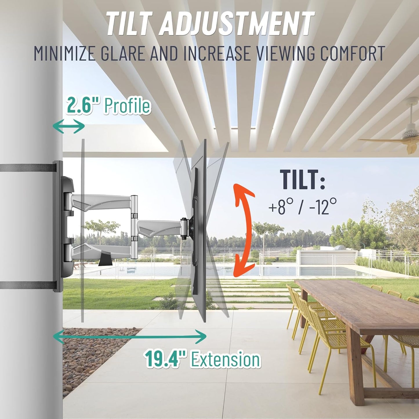 No-Drill TV Mount Indoor/Outdoor for Pillar, Gazebo, Pergola & Patio - Fits 37-70 in TVs to 77 lb, Weather-Resistant