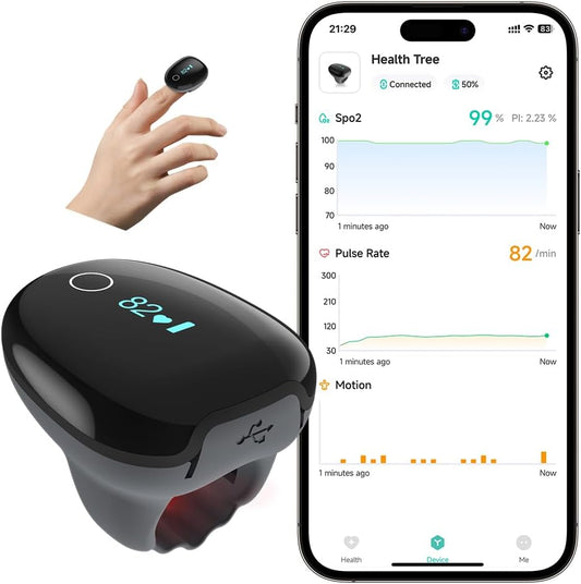Pulse Oximeter O2 Ring Monitor, Blood Oxygen Saturation with Vibration Reminder, SpO2 & Pulse, Rechargeable