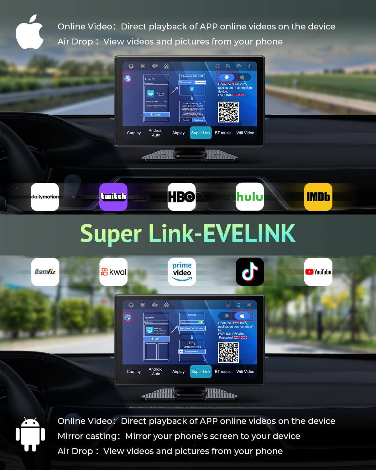 2025 Upgraded Apple Carplay Screen for Car, 4K Dash Cam, Backup Camera, Portable 9' HD IPS,GPS ,