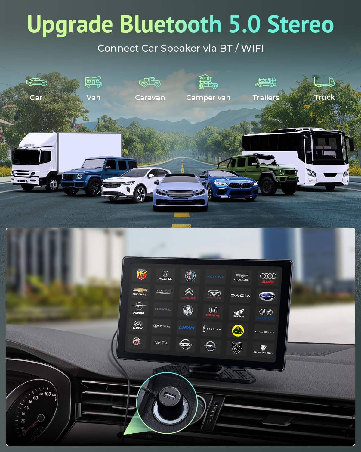 2025 Upgraded Apple Carplay Screen for Car, 4K Dash Cam, Backup Camera, Portable 9' HD IPS,GPS ,