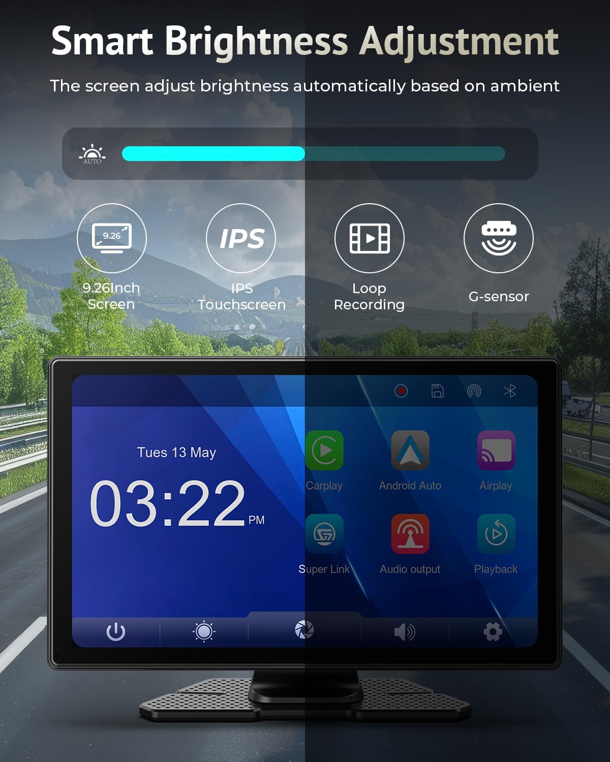 2025 Upgraded Apple Carplay Screen for Car, 4K Dash Cam, Backup Camera, Portable 9' HD IPS,GPS ,