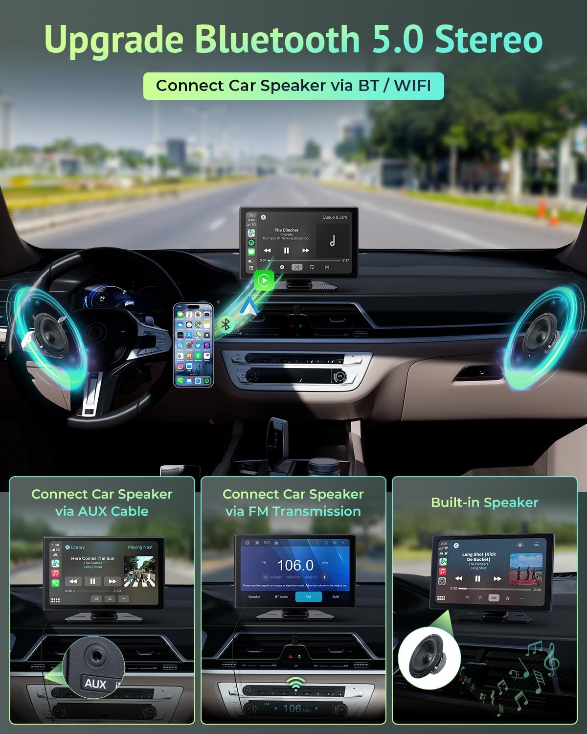 2025 Upgraded Apple Carplay Screen for Car, 4K Dash Cam, Backup Camera, Portable 9' HD IPS,GPS ,