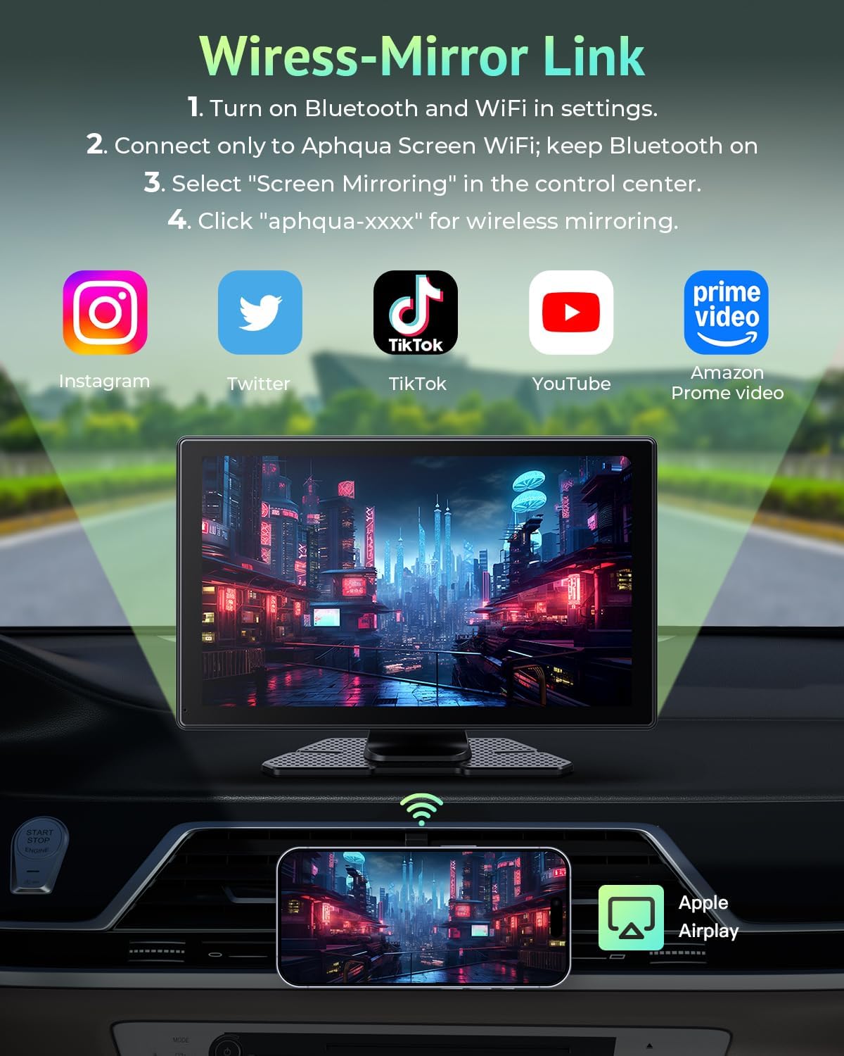 2025 Upgraded Apple Carplay Screen for Car, 4K Dash Cam, Backup Camera, Portable 9' HD IPS,GPS ,