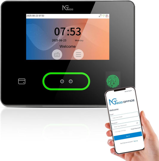 Time Clock Cloud-Based with Touch Screen, 4-in-1 Remote Control Time Clocks, Face/Fingerprint/Card/PIN