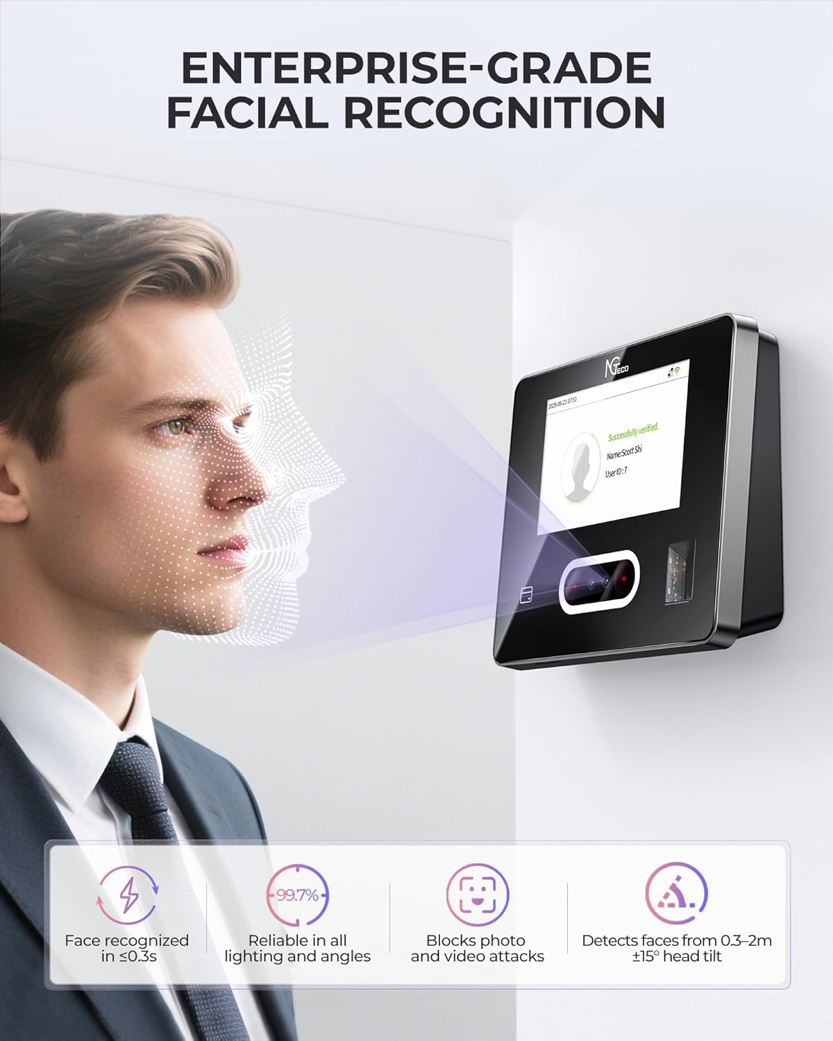 Time Clock Cloud-Based with Touch Screen, 4-in-1 Remote Control Time Clocks, Face/Fingerprint/Card/PIN