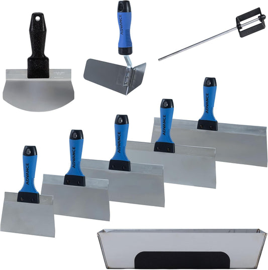 Made in USA Ultimate Drywall Finishing Kit, Stainless Steel, Professional Quality, Mud Pan, Drywall, Knife, Pail, Scoop