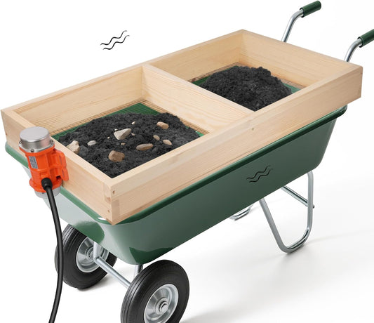Soil Sifter, 40W Adjustable Vibration Motor and Dual Mesh Sizes, 39' x 19.5' Wooden Automatic Compost Sieve