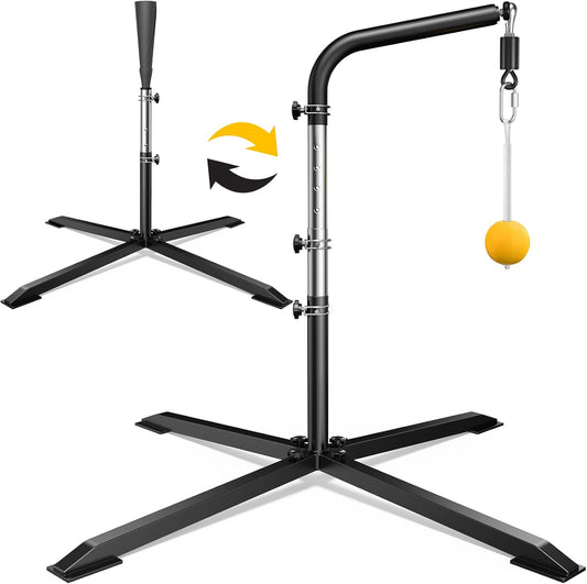 2-in-1 Baseball & Softball Swing Trainer with Batting Tee, Adjustable Height 30'-46' Heavy-Duty X-Base