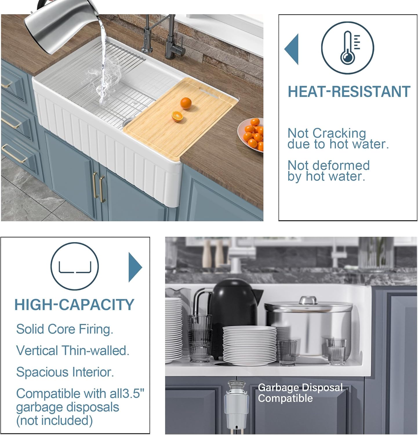 White Farmhouse Workstation Sink 33 x 20 Inch, Firecaly Apron Front Undermount Farm Sink, Heavy Duty