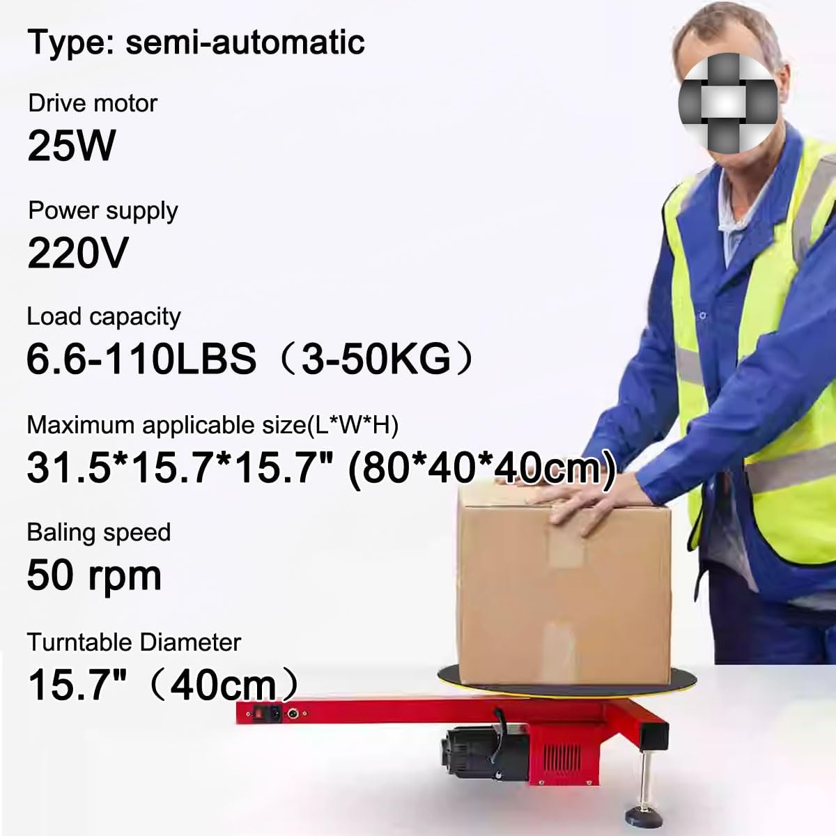 220V Electric Stretch Film Wrapping Machine Wrap-Around Film Baler Turntable Diameter 15.7'